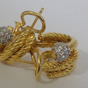 David Yurman 18 k Diamond Gold Cable Ball Earrings